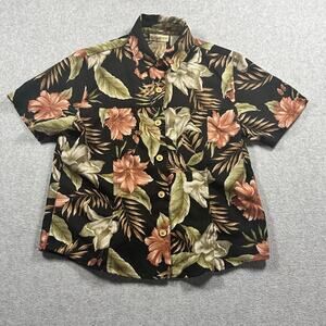 TravelSmith Tropical Floral Button Up Shirt Black Size Small
